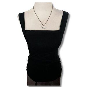 SUZY SHIER Black square neck tank top w/ built-in elasticized bra ~ SMALL MEDIUM